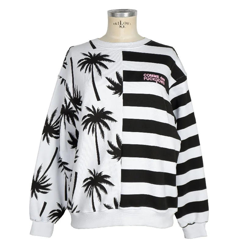 Chic Monochrome Stripe Palm Print Sweater Terry Terry Cloth Terry Knit