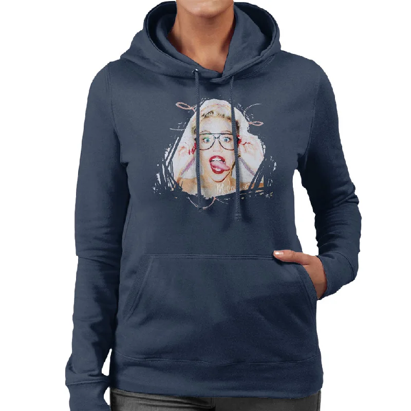 Sidney Maurer Original Portrait Of Miley Cyrus Women's Hooded Sweatshirt.Hoodie with Hem Raw Edge Edgy Unfinished Hoodie with Hem Raw Edge Edgy Unfinished