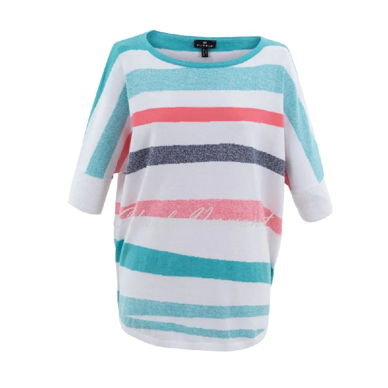 Marble Batwing Striped Sweater - Style 7462-151 (Aqua / Watermelon / White) Long Sweater Short Sweater Cropped Sweater