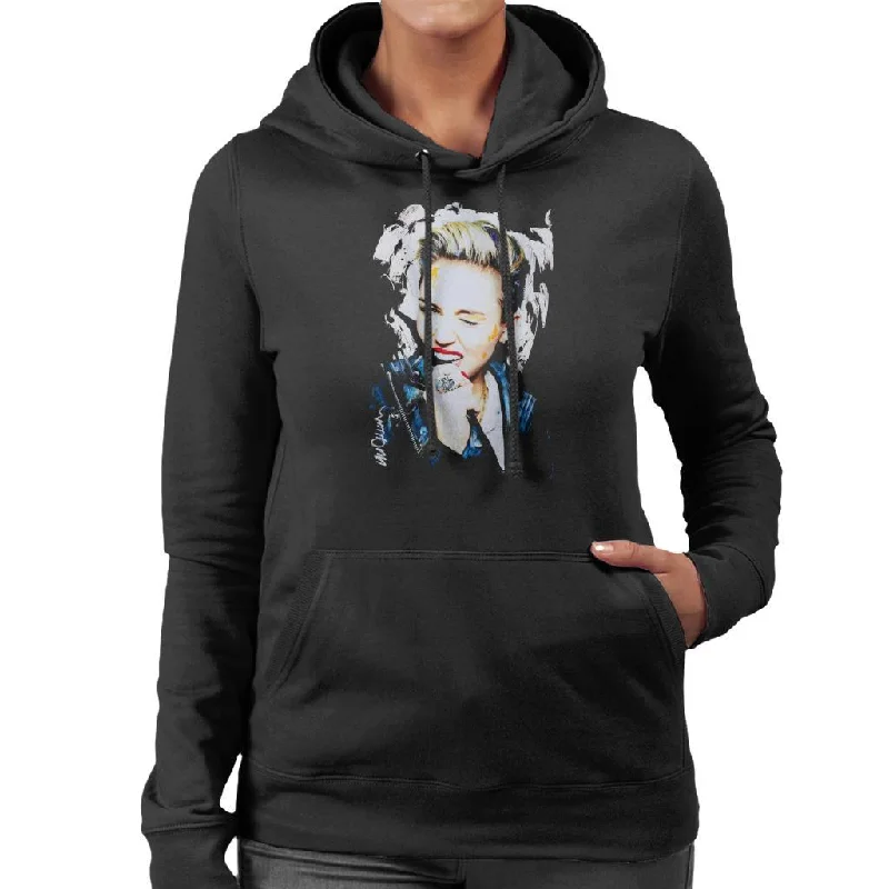 Sidney Maurer Original Portrait Of Miley Cyrus Biting Collar Women's Hooded Sweatshirt.Hoodie with Magnetic Closure Innovative Modern Hoodie with Magnetic Closure Innovative Modern