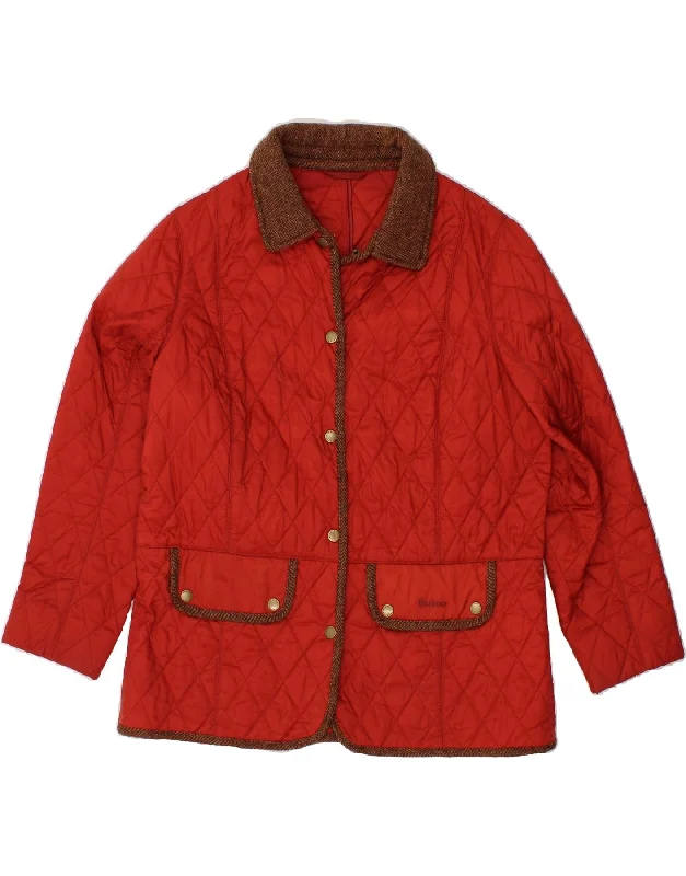 BARBOUR Womens Quilted Jacket UK 18 XL Red Corduroy Jacket Velvet Jacket Brocade Jacket