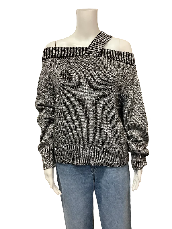 RTA Top Asymmetrical Metallic Sweater Silver Size: M Elasticated Padded Insulated