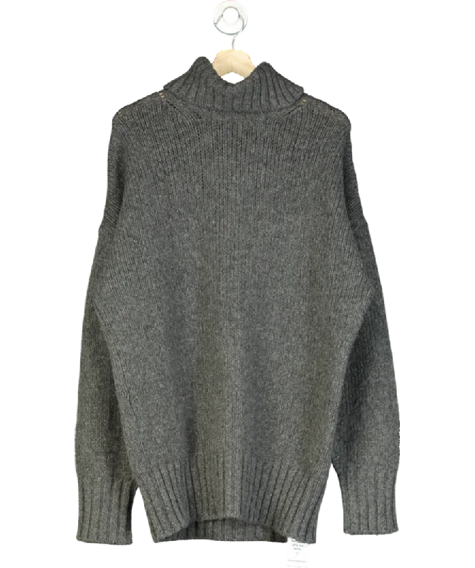 Sportmax Grey Premier Knitted Sweater Dress UK XS Notch Collar Peter Pan Collar Cowl Neck