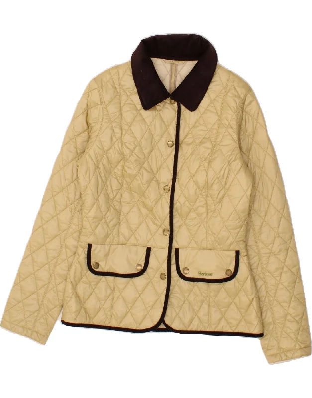 BARBOUR Womens Quilted Jacket UK 12 Medium Beige Polyamide Knit Fabric Woven Fabric Fleece Fabric