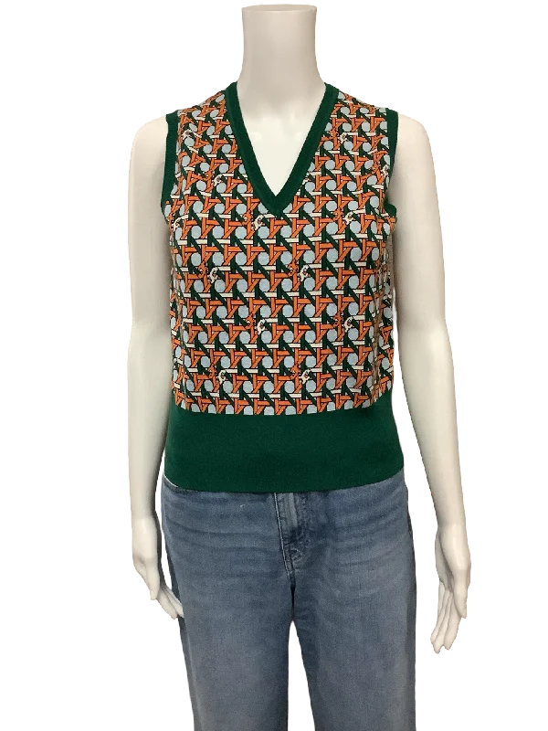 Tory Burch Women's Sweater V Neck Vest Printed Size: S/P Tailored Straight A-Line