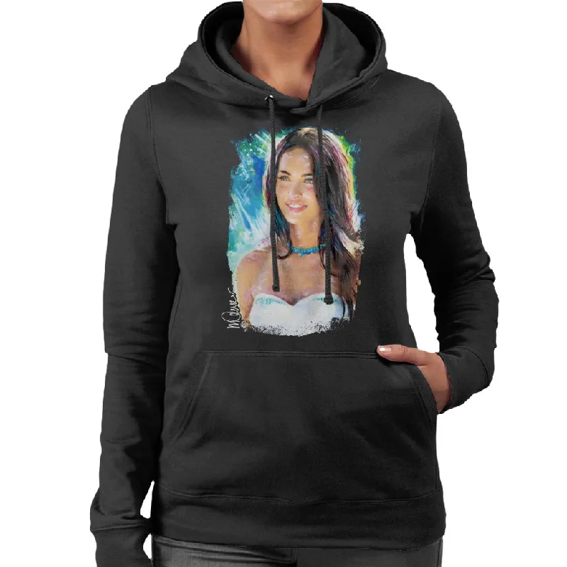 Sidney Maurer Original Portrait Of Megan Fox Women's Hooded Sweatshirt.Hoodie with Raglan Sleeves Sporty Comfortable Hoodie with Raglan Sleeves Sporty Comfortable