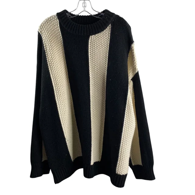 TOPSHOP Size MED Black/Cream Vert Stripe Long Sleeve SWEATER Cable Knit Ribbed Knit Lace Knit