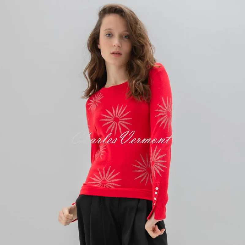 Marble Starburst Print Sweater - Style 7674-109 (Red) Beaded Sweater Sequined Faux Fur