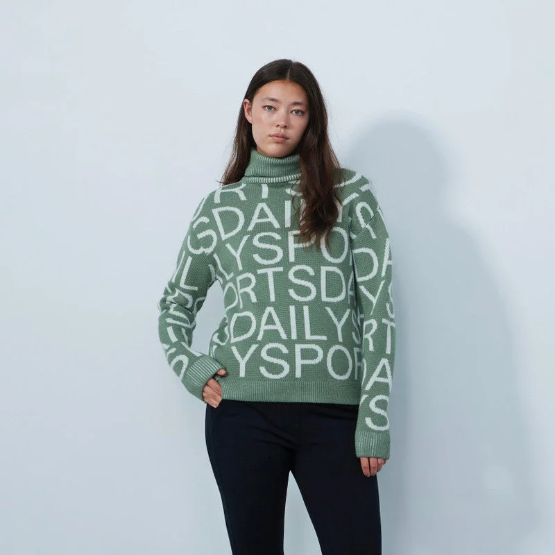 Daily Sports: Women's Letters Roll Neck Pullover Sweater - Seagrass Sweater Knitwear Pullover