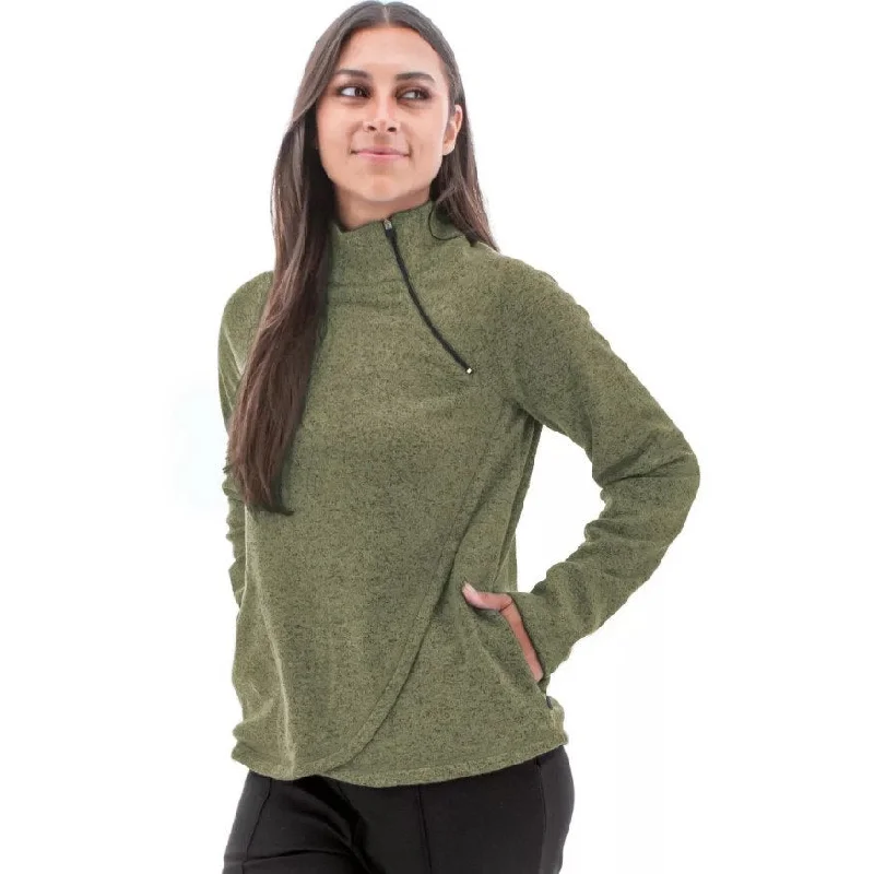 AVENTURA Women's Harlow Zip Neck Fleece Sweater Large Deep Lichen Green Mesh Sweater Canvas Denim