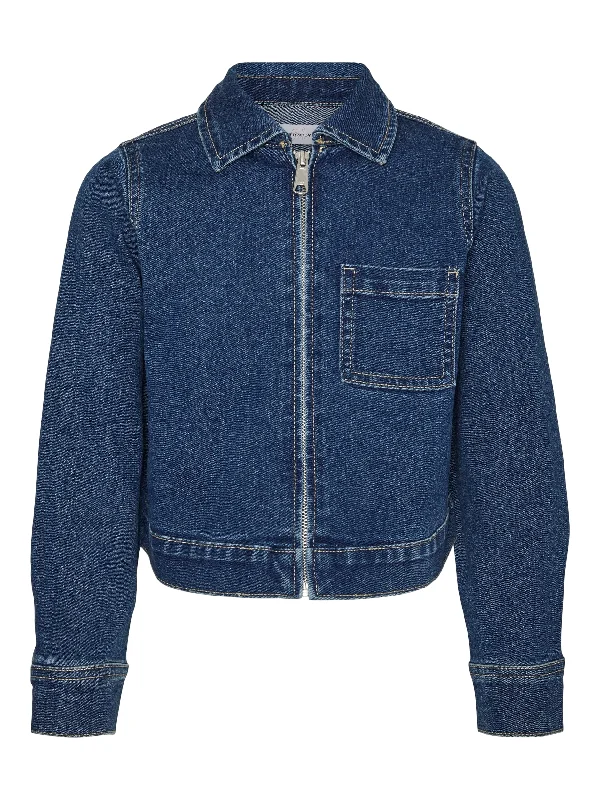 Vero Moda Girl aster Long Sleeve Cropped Denim Jacket, Blue Cotton Jacket Linen Jacket Terry Jacket