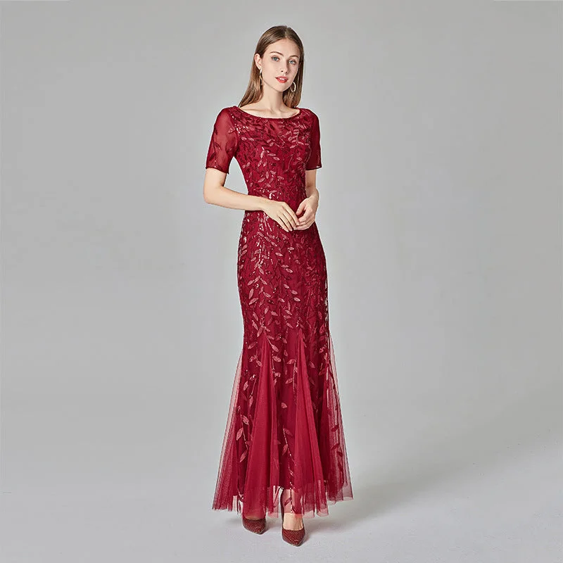 Gauze Sequin Evening Dress Fishtail Dress Tunics Luxurious high-end