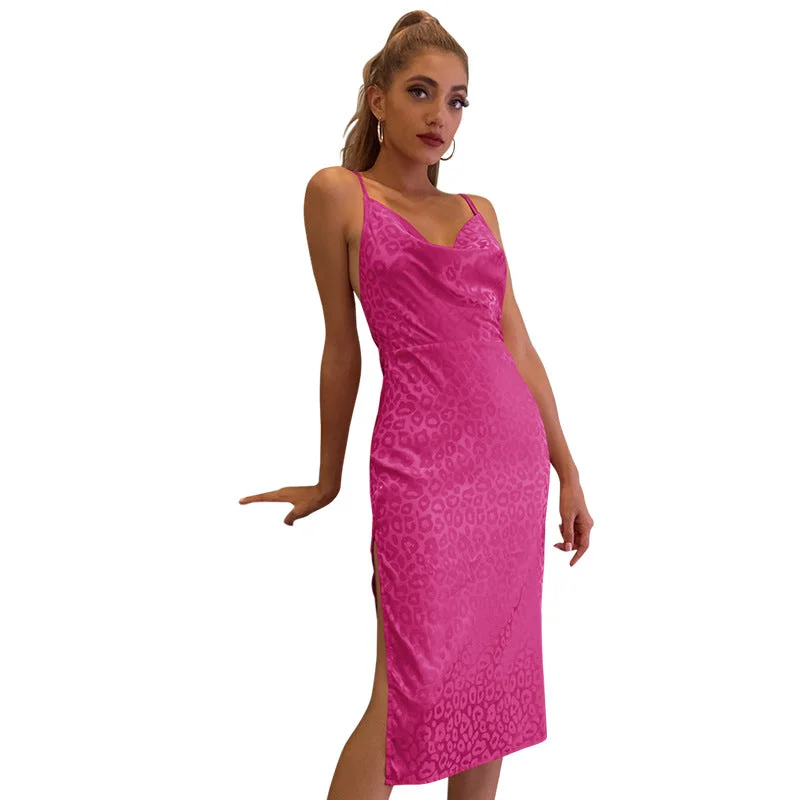 Spring And Summer European And American Women's Slit Satin Evening Dress Tunics Timeless classic