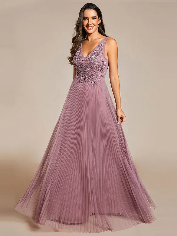 Exquisite Applique Embroidery Bodice Sleeveless A-Line Tulle Evening Dress Tunics Chic fashionable