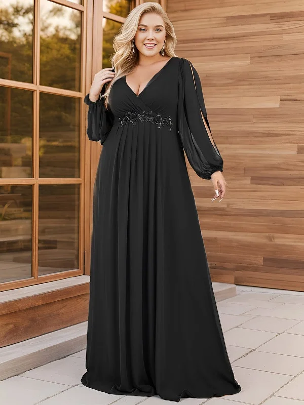 Stylish Plus Size Chiffon Formal Evening Dresses with Long Lantern Sleeves Tunics Spring floral