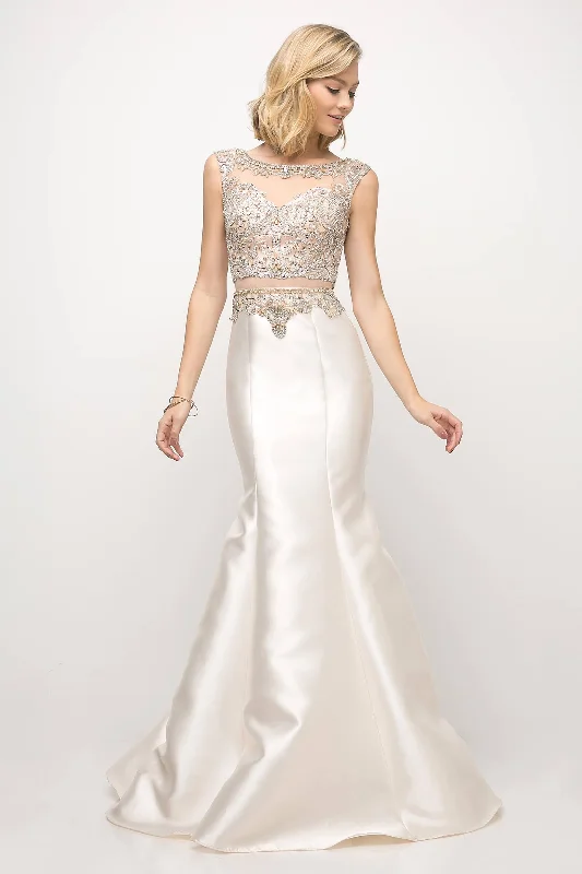 Cinderella Divine CD8990 Prom Long Cap Sleeve Mermaid Evening Dress Boatneck Modish Everyday