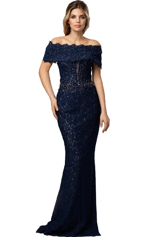 Jovani 98026 Off Shoulder Lace Long Evening Dress Glittery Long Formal