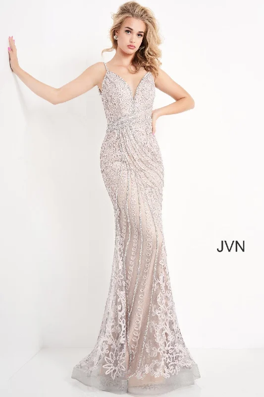 Jovani 04514 Open Back Embellished Long Evening Dress Turtleneck Warm Winter