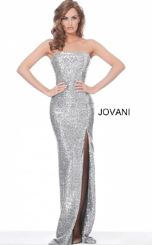 Jovani 02554 Silver Strapless High Slit Evening Dress Tunics Winter warm