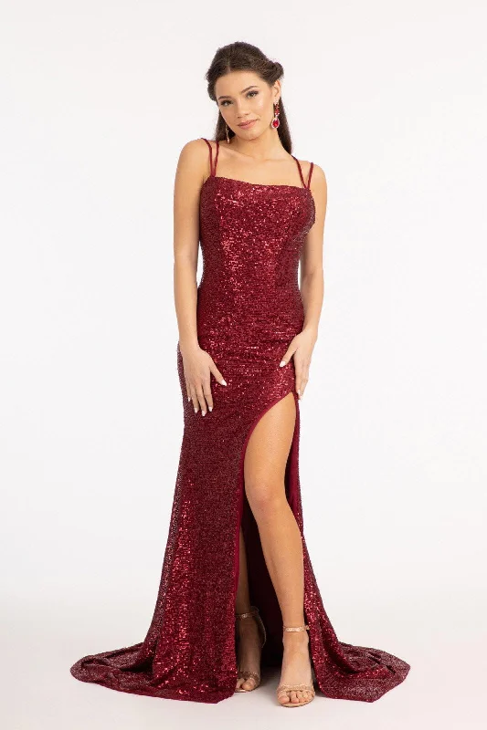 Long Spaghetti Strap Mermaid Evening Dress Sequined Elegant Party