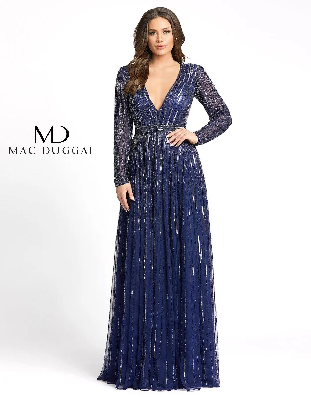 Mac Duggal 4977 Long Sleeve Sequins A Line Evening Dress Tunics Sophisticated sleek