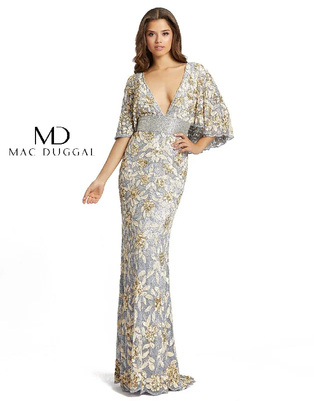 Mac Duggal Long Formal Cape Sleeve Evening Dress Tunics Satin smooth