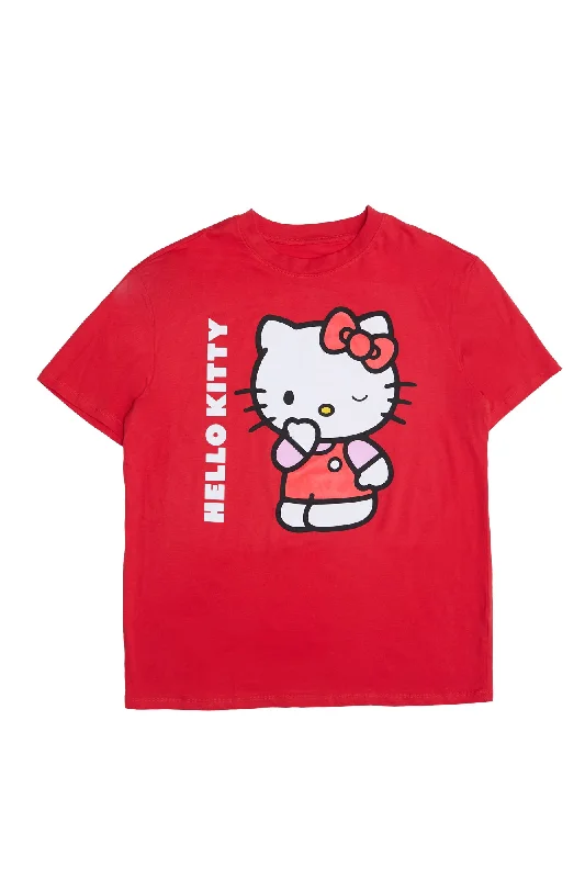 Hello Kitty Graphic Puff Print Relaxed Tee Striped Floral Plaid