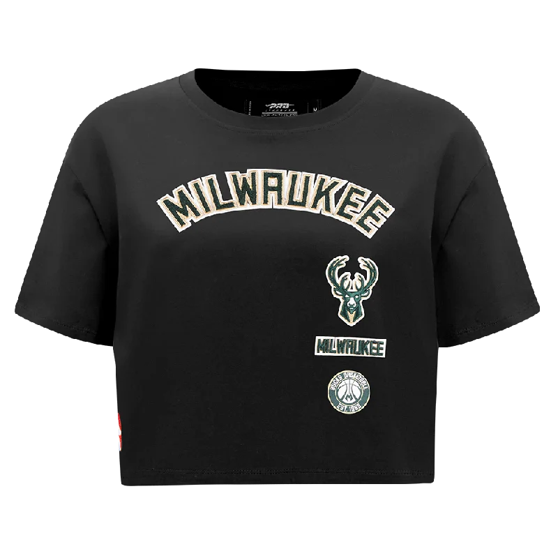 NBA MILWAUKEE BUCKS RETRO CLASSIC WOMEN'S SJ BOXY TEE (BLACK) Iron Safe Non-Iron Wrinkle Free