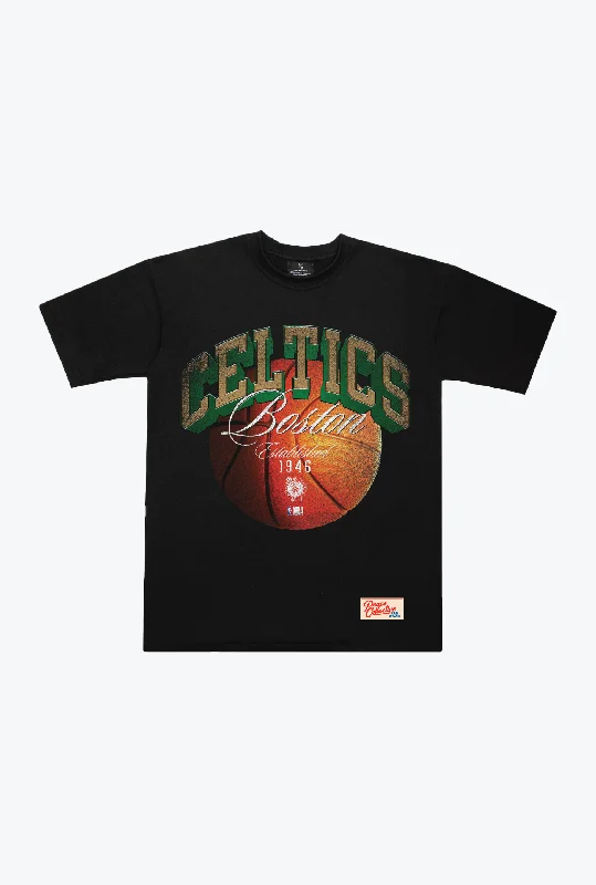 Boston Celtics Script Heavyweight T-Shirt - Black Satin Blend Silk Blend Wool Blend