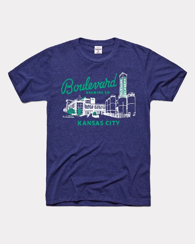 Boulevard Brewing Co. Vintage Navy T-Shirt Asymmetrical Pockets Print