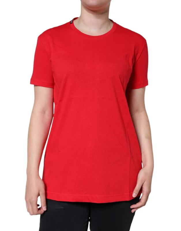 Dolce & Gabbana Red Cotton Crew Neck Short Sleeve Tee T-shirt Chenille Fabric Brocade Fabric Lace Fabric