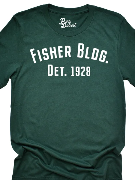 Fisher Building 1928 T-shirt - Green / White Unisex Chenille Brocade Lace