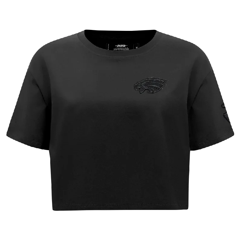 NFL PHILADELPHIA EAGLES TRIPLE BLACK WOMEN'S SJ BOXY TEE (TRIPLE BLACK) Print Jacquard Patchwork