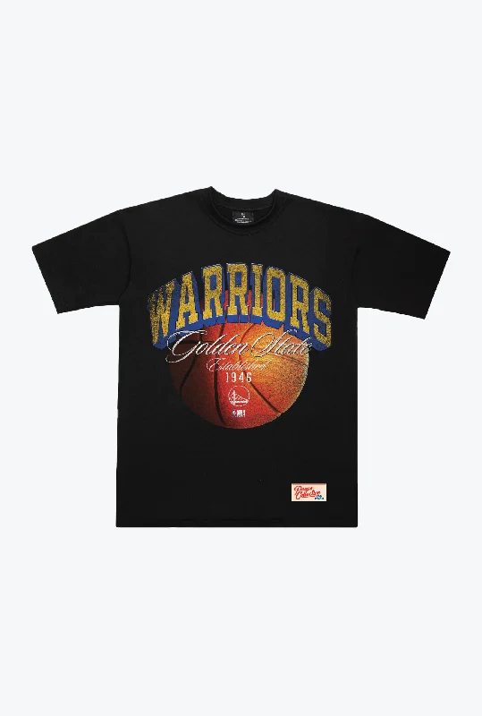 Golden State Warriors Script Heavyweight T-Shirt - Black Rayon Fabric Velvet Fabric Corduroy Fabric