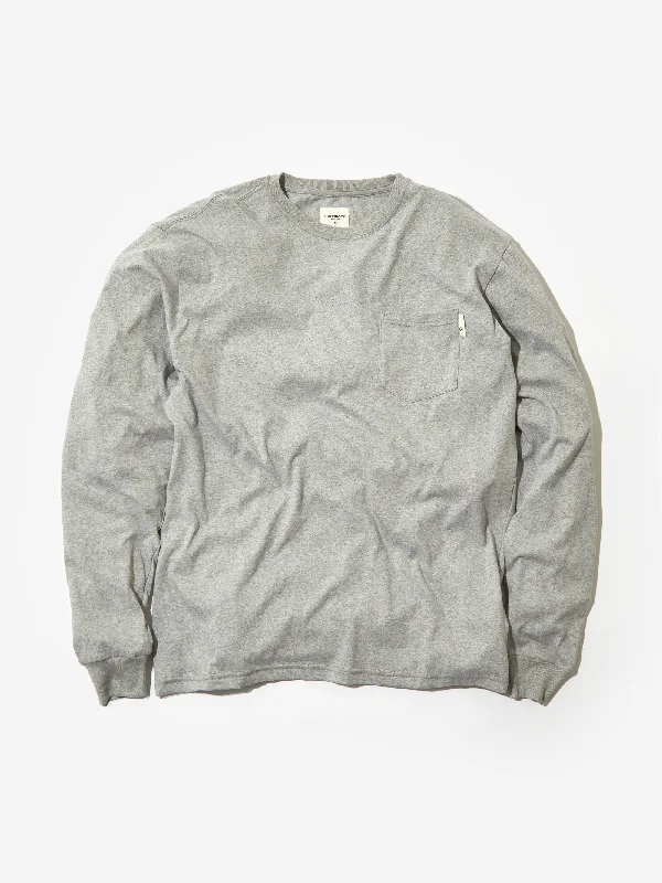 Goodhood Worldwide Basic Longsleeve Pocket T-Shirt - Grey Marl Terry Blend Velvet Blend Canvas Blend