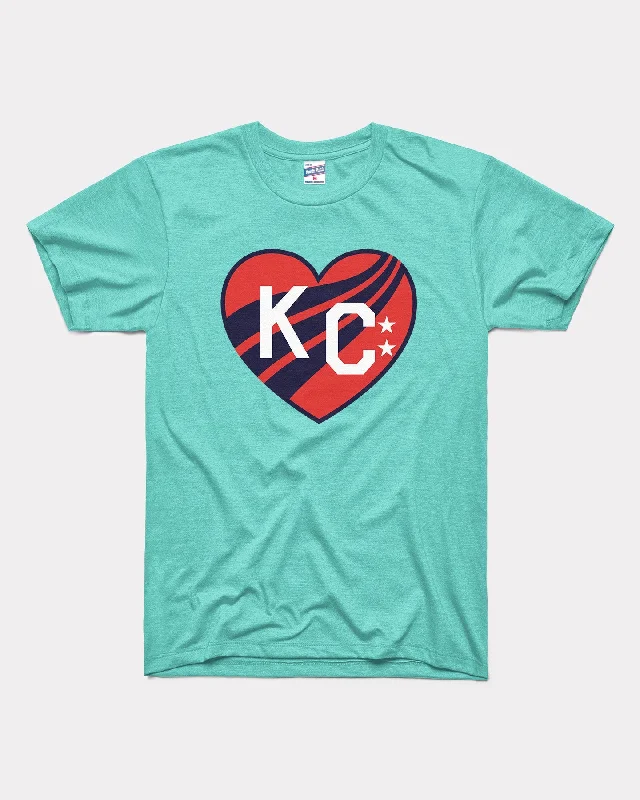 KC Current Crest KC Heart Teal Unisex T-Shirt Spandex Blend Rayon Blend Denim Blend