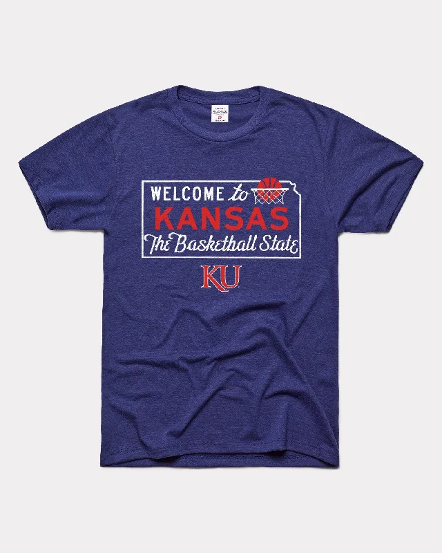 Kansas Jayhawks Basketball State Navy T-Shirt Zippered Buttoned Snapped