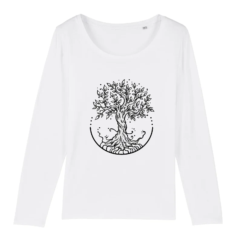 Life tree | SINGER - T-shirt Femme manches longues Mesh Blend Leather Blend Suede Blend