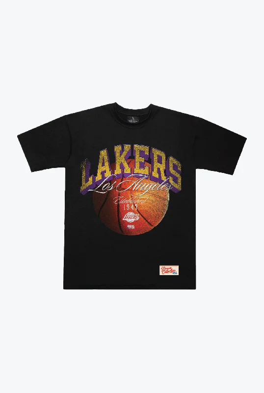 Los Angeles Lakers Script Heavyweight T-Shirt - Black Collared T-Shirt Boat Neck A-Line