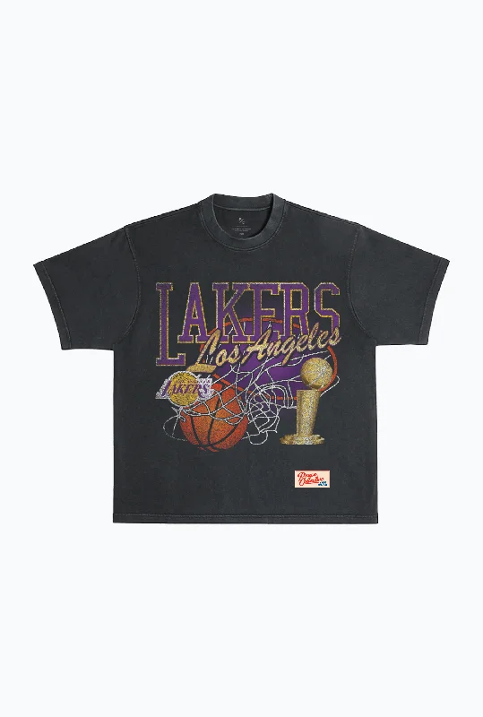 Los Angeles Lakers Swish Garment Dyed Heavyweight T-Shirt - Black Fleece Fabric Down Fabric Feather Fabric