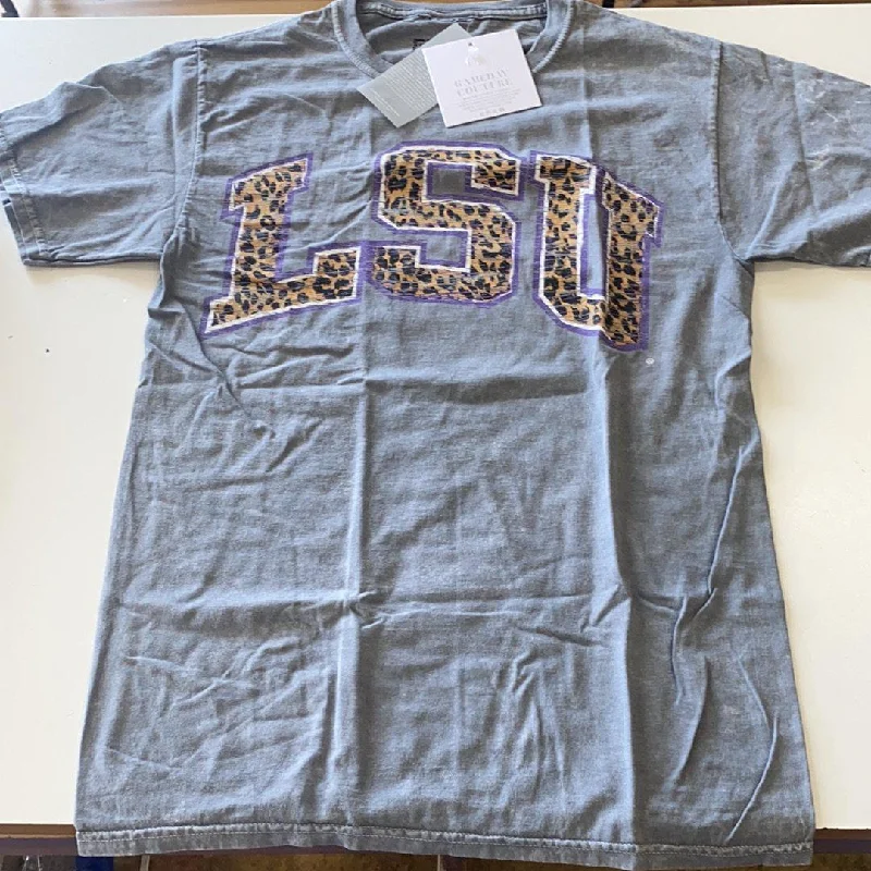 LSU Women’s Cheeta Print Shirt - Gray Welt Pockets Slit Pockets Flap Pockets