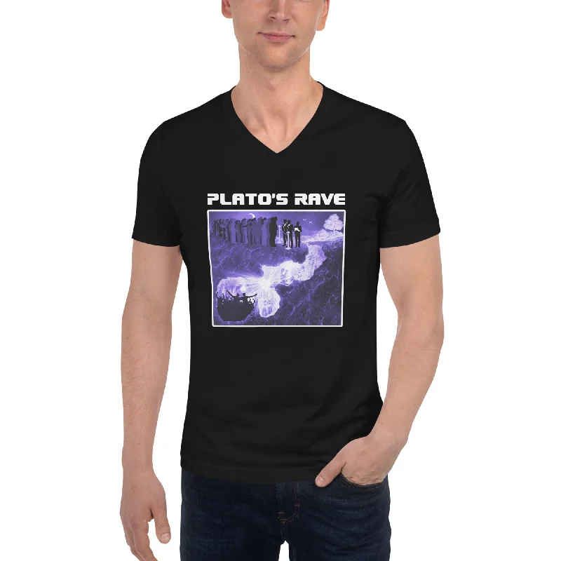 Plato's Rave Cave - Unisex V-Neck T-Shirt Asymmetrical Pockets Print