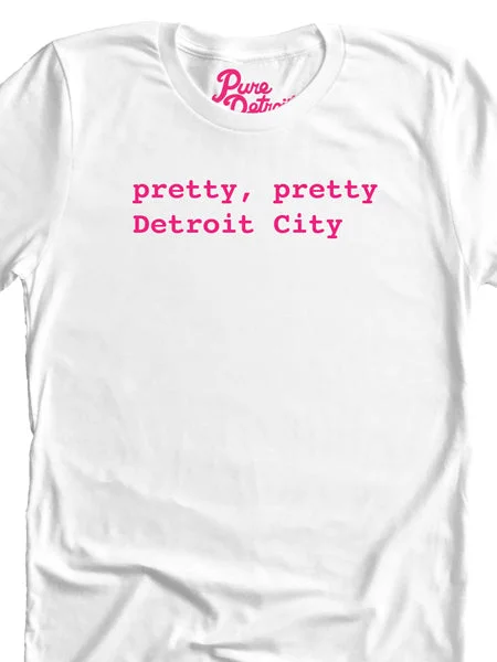 Pretty, Pretty Detroit City T-shirt / White with Pink / Unisex Boxy Fit Fitted Loose