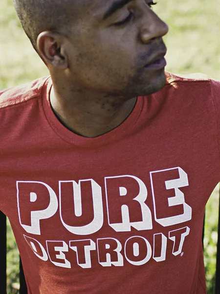 Pure Detroit Blockster Unisex T-shirt - Red + White Welt Pockets Slit Pockets Flap Pockets