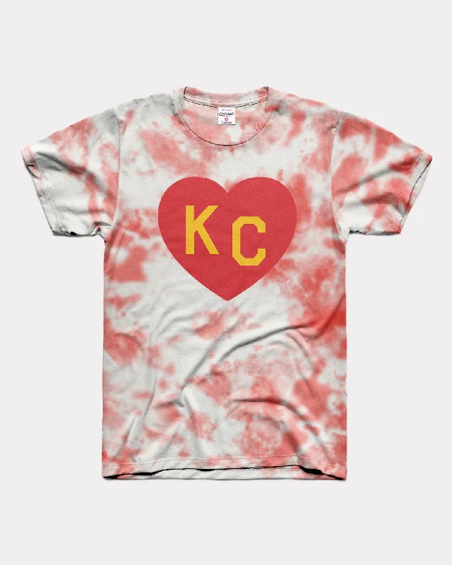 Red & Gold Kingdom KC Heart Red Tie-Dye T-Shirt Notch Collar Peter Pan Collar Cowl Neck