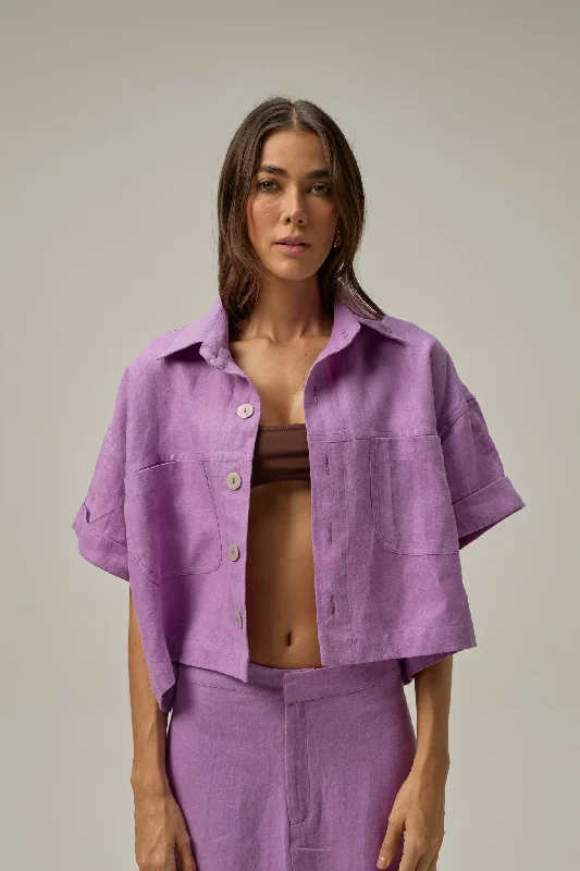 Rise Linen Shirt | Grape Purple Front Pockets Side Pockets Patch Pockets