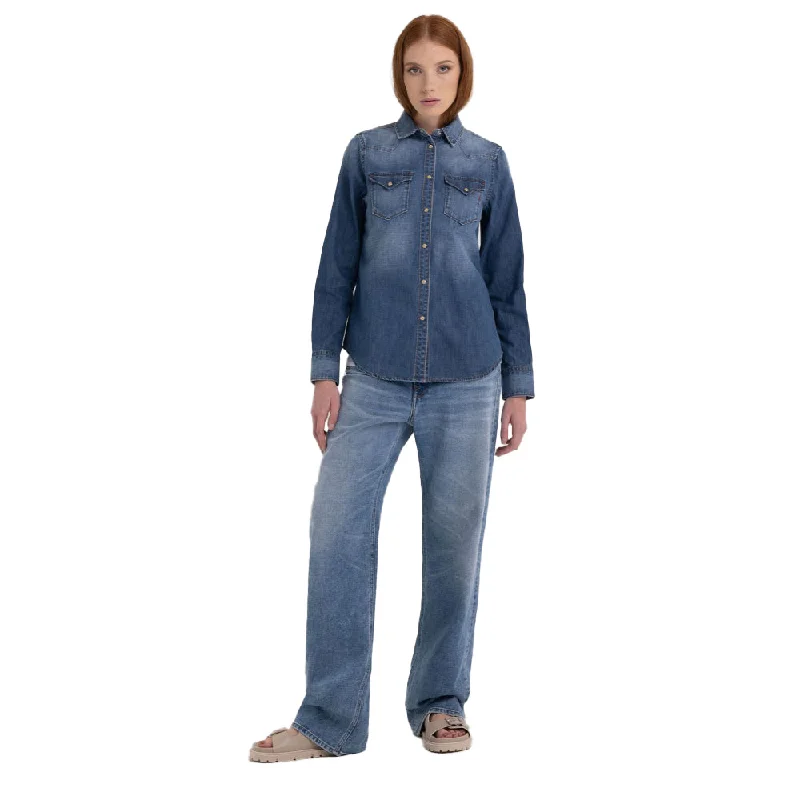 Replay Women's Denim western Shirt Chenille Blend Fleece Blend Nylon Blend