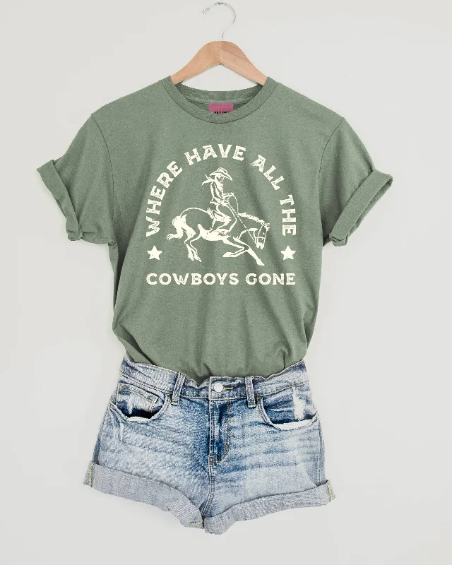 Where Have All The Cowboy Western Graphic Tee - Heather Sage Cashmere Blend Cotton Blend Poly Blend