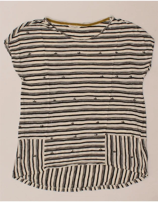 WHITE STUFF Womens T-Shirt Top UK 12 Medium  Black Striped Viscose Solid Color Striped Floral