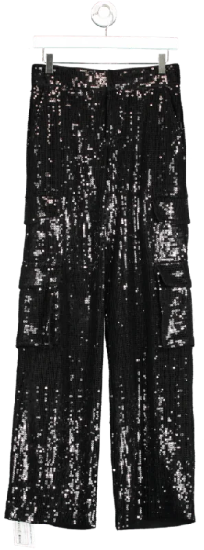 Alice + Olivia Black Hayes Sequin Cargo Trousers UK S Trousers Designer Luxury